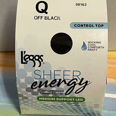 NEW L’eggs Sheer Energy Medium Support Leg pantyhose Queen Q Off Black 98163