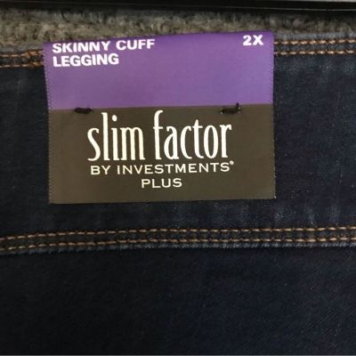 Slim Factor Jeans Women's Plus Size 2X Classic Waist Indigo Cuffed Pull-On NWT