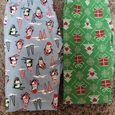 2 Pair No Boundaries Christmas Leggings L/G (11-13) Junior Penguins and Trees