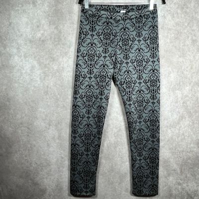 Planet Gold Leggings Pants Women Large Gray Black Brocade Ankle Stretch Pull On