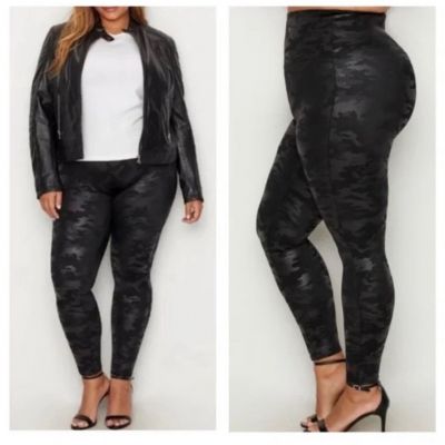 Spanx Leggings Womens Plus Size 2X Faux Leather Camo Shiney Stretch Pullon