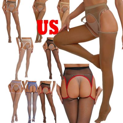 US Women Sheer Cutout Crotchless Pantyhose Tights Suspender Stockings Hosiery