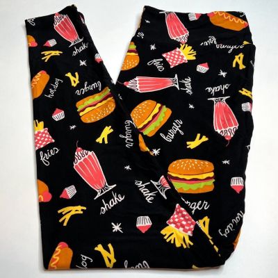 NEW LuLaRoe TC Leggings BLACK Chef Cook FOOD Colorful HOT DOG HAMBURGER Takeout