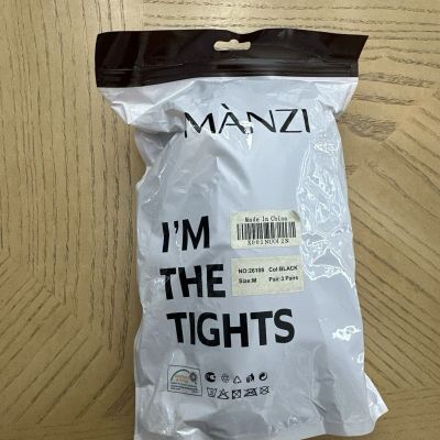 New ~ Manzi I'm The Tights 3 Pairs Pack Black Tights Women Size medium