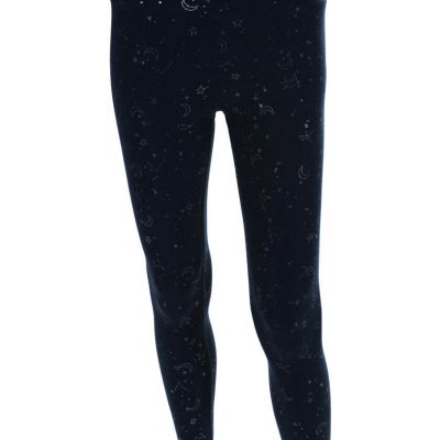 Beyond Yoga Womens Knit Metallic Stars Print Ankle Leggings Navy Blue Size M