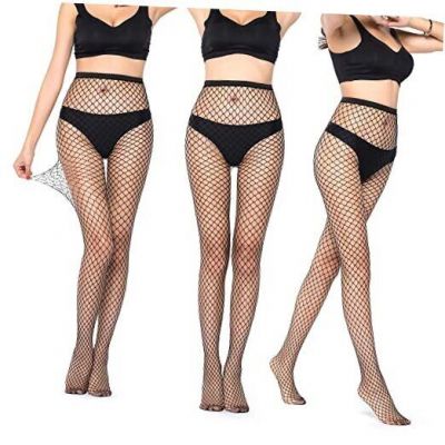 3 Pairs Women Fishnet Tights Black Fishnet Pantyhose One Size Medium Hole-black