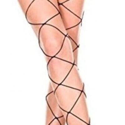 Music Legs Fishnet Thigh Hi Spandex Footless Diamond Net w/ Toe Ring