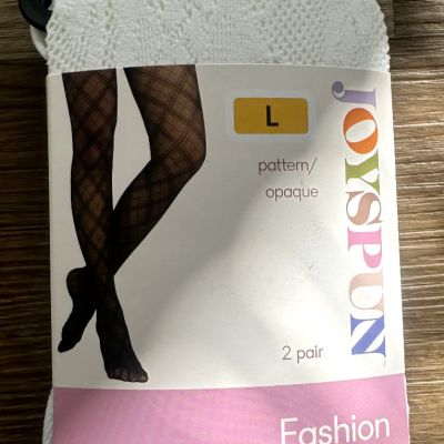 Joyspun Tights White Lace + Black Opaque No Bind Roll Resistant Women's Large