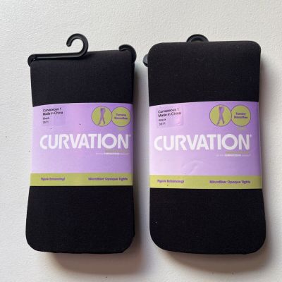 Curation Opaque Tights Black Sze 1 Lot Of 2 Figure Enhancing Tummy Control