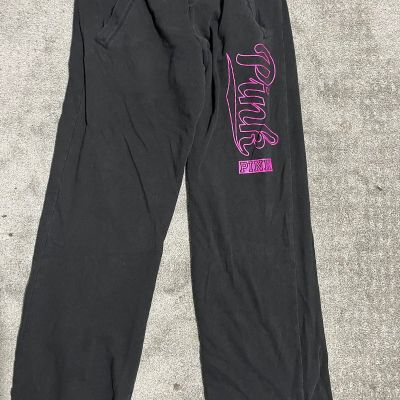 Victoria's Secret PINK Sweatpants Women Medium Black W/ Logo