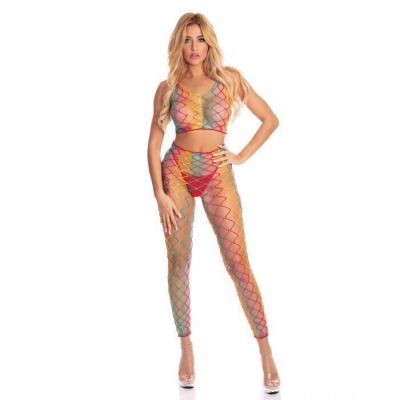 Pink Lipstick Roy G. Biv 2 pc Bodystocking Rainbow O/S