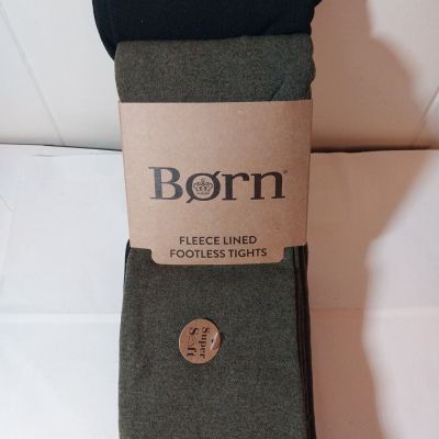 Born Fleece Lined Footless Tights Black & Olive Green 2 pack Super Soft M/L NWT