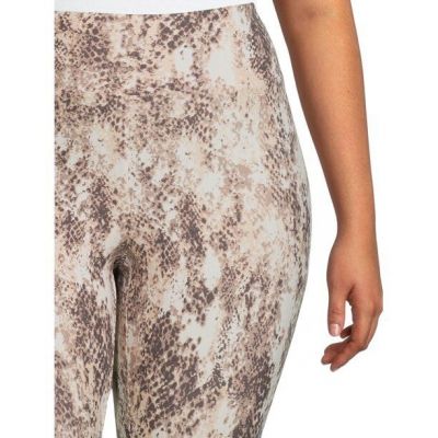 Terra & Sky Womens Cream & Gray Print High Rise Super Soft Sueded Capri Leggings