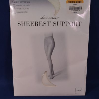 Sheer Caress JCPenney Panty Hose,White,Queen Short,Sheerest Support,Control Top