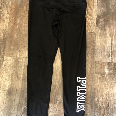 Women's Pink Victoria's Cozy Secret Black Leggings Workout Stretchy Pants Size L