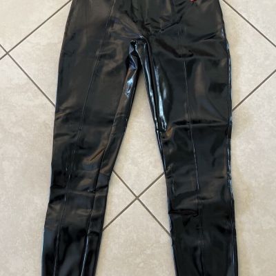 Spanx Womens Shiny Classic Black Faux Patent Leather Leggings - Size M - NWT