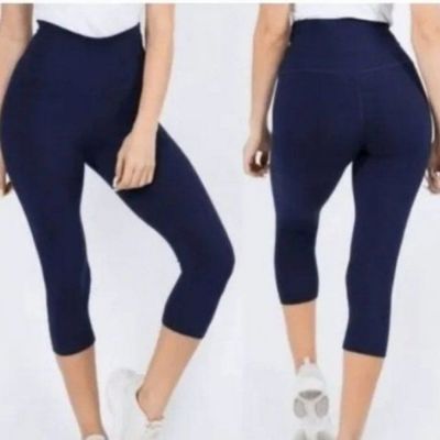 Yelete Navy Capri Leggings Hi Rise Tummy Support Women's Size M/L