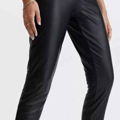 New Fabletics Women's Vegan Leather Pull-On Leggings Black Side Zip Sz XL