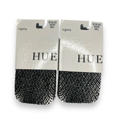 HUE Womens Wool Boucle Net Open Tights Black Wool Nylon Blend 2 Pair Size M/ L