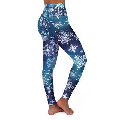 Snowflake Pattern Yoga Leggings, Christmas Leggings, Winter Workout Pants,