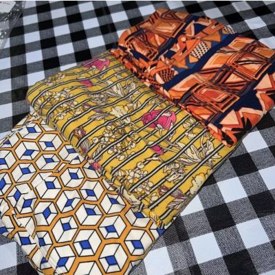 Lularoe OS leggings3 pack lot#494 NWT Floral Bright Spring Striped Orange Cubes