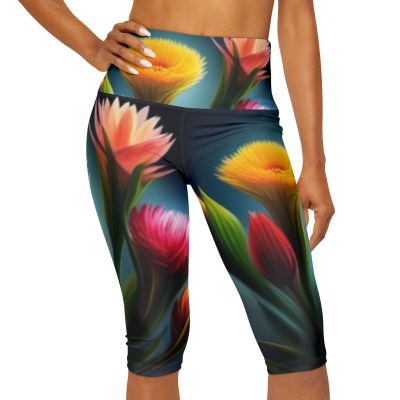 Flattering And Lovely Bright Floral Yoga Capri Leggings XS-2X