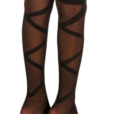 Nylon Stockings w Crisscross Bandages, Black