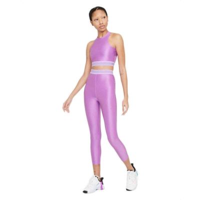 Nike Pro High Waisted 7/8 Length Leggings Compression Pants Shiny Pink White New