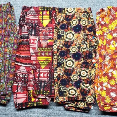 LuLaRoe Womens Multicolor One Size Floral Geometric Leggings Lot of 4 New