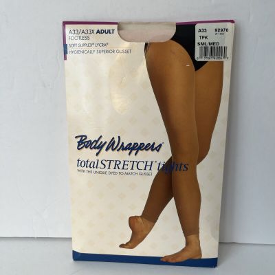 NWT 2 Pair BODY WRAPPERS Total Stretch A33 Adult TIGHTS FOOTLESS Small/Medium