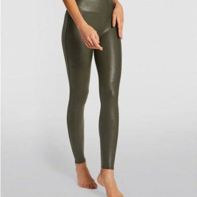 Spanx Faux Leather Coated High Rise Leggings, Green, 1X