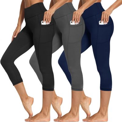 3 Packs Leggings with Pockets for Women, Soft High Waisted Tummy Control Workout