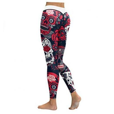 Women's Yoga Workout Gym Leggings Pants Halloween X-Large Sugar Skull 010