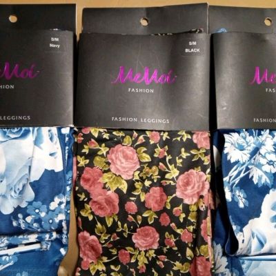 Memoi Fashion Leggings Vintage Floral Lot Of 3 New Sz S/M