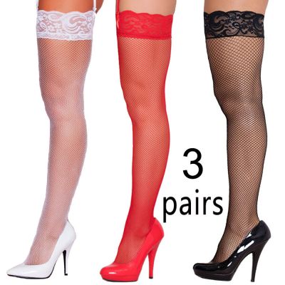 Cozy Feel 3 Pairs Lace Fishnet Thigh stockings Hot Fashion Sexy PLUS SIZE