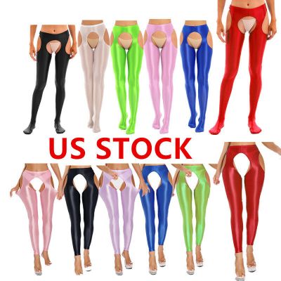 US Womens Silk Glossy Stirrup Compression Stretchy Sports Tights Workout Pants