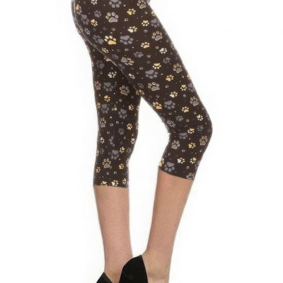 Women's Paw Print Capri Leggings Soft Stretch Workout Fitness Crop Yoga Pants