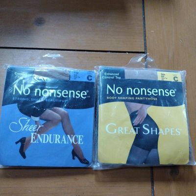 2 Pair No Nonsense Pantyhose Size C Beige Mist Sheer Endurance And Body Shaping