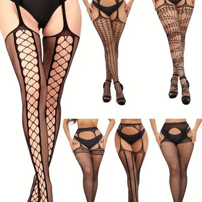 6 Pack Fishnet Suspender Tights-Stretchy & Comfortable Lingerie Hosiery