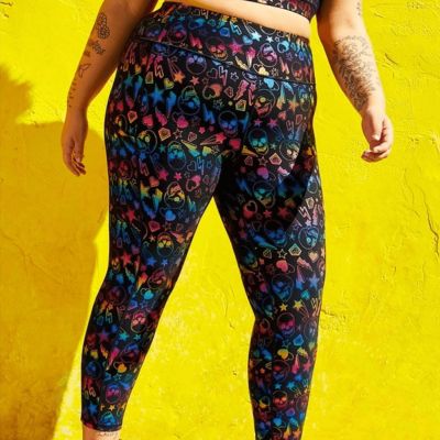 Torrid Active Rainbow Foil Leggings Ankle Skull Heart Athleisure Sz 2