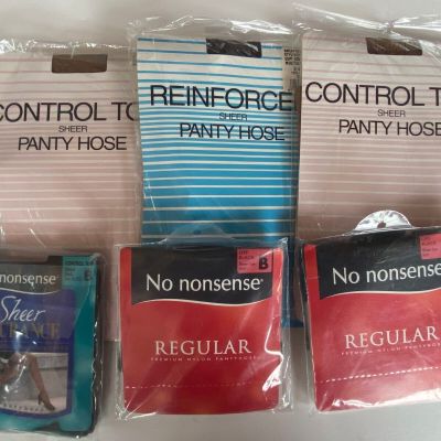 6 pair nylons Control top and No Nonsense New Pantyhose...