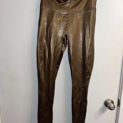 SPANX Faux Leather Leggings Tummy Control Gold Size Medium