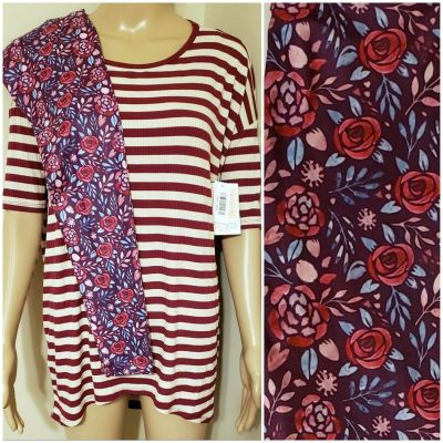 NWT SET BTS LuLaRoe 2XS IRMA Stripe Top & CP Tween - OS Women 0-4 Roses Leggings