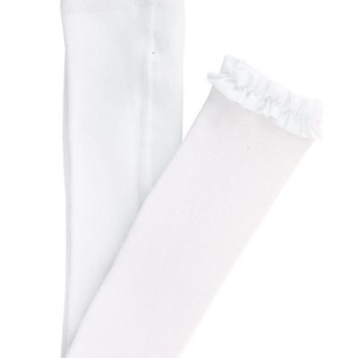 Girls Footless Ruffle Tights - White - 6-8