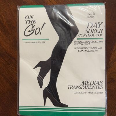 Sz B On The Go Ultra Sheer Pantyhose Control Top Black Reinforced Toe