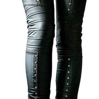 Women'S Faux Leather Leggings Gothic Punk Skinny PU Leather Pants Mid Rise Novel