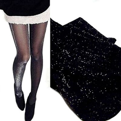 Black and Silver Tights Glitter Stockings Comfortable Texture