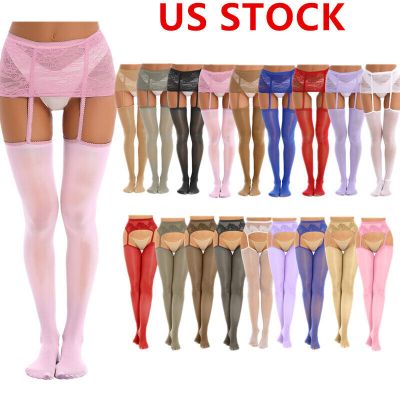 US Women's Suspender Stockings Hosiery Transparent Tights Shiny Oil Pantyhose