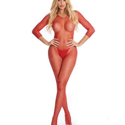 Pink Lipstick Risqué Crotchless Bodystocking Red M/L