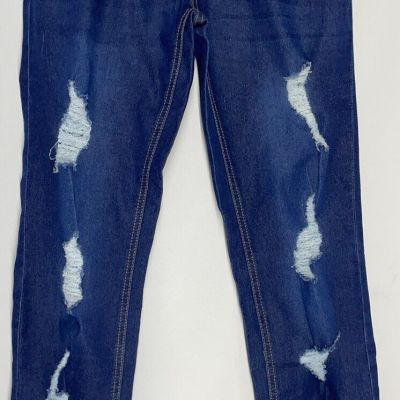 Shiela Rose-Nadine West Blue-Distress-Cotton Blend-Pants-Stretch-Women-Size-Lg